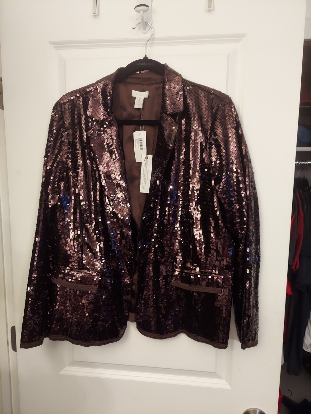 Chico's Brown Sequin Blazer Jacket - Large (Chicixs Size 2)